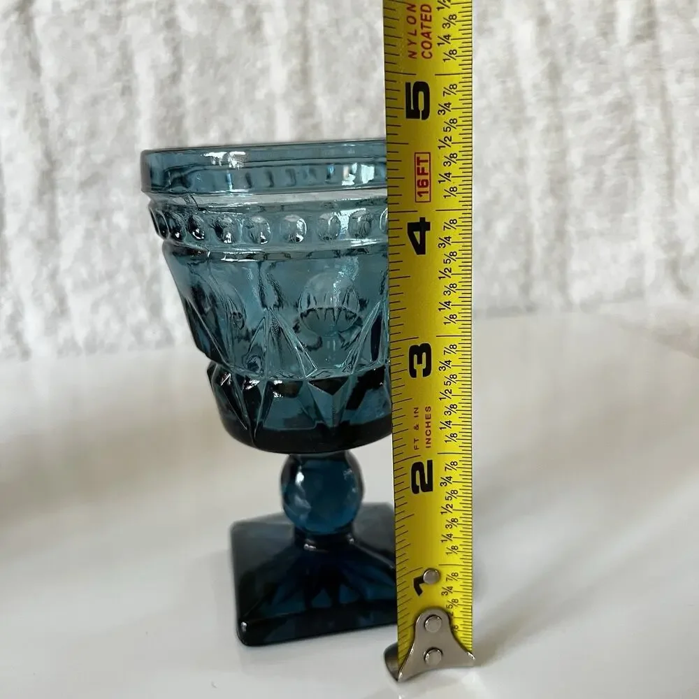 Indiana Glass Colony Park Lane Teal Blue Goblet Glass 4 1/2” Tall Vintage Set 4